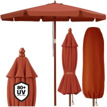 Ombrellone in Legno da Giardino ø 330cm UV80+ Parasole per Esterno Idrorepellente Doppio Tetto terracotta (de) - Kingsleeve