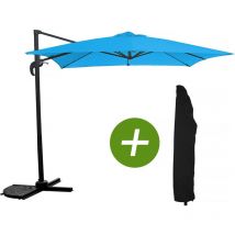 Ombrellone da giardino offset 'Soleil' - Quadrato - 2,5 x 2,5 m - Blu + Copertura di protezione