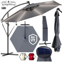 Ombrellone da Giardino ø 330cm 6 Passanti con led a Energia Solare Parasole Inclinabile Idrorepellente Antracite - Kingsleeve