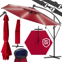 Ombrellone da Giardino ø 330cm 6 Passanti con led a Energia Solare Parasole Inclinabile Idrorepellente Rosso - Kingsleeve