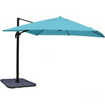 Ombrellone parasole decentrato HHG-317 3,5x3,5m alluminio azzurro girevole con base
