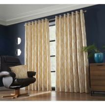 Alan Symonds - Omega Eyelet Ring Top Curtain Pair Fully Lined Curtains Ochre 90x108' Jacquard