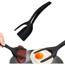 Omelettspatel, 2-in-1, antihaftbeschichteter Pfannenwender mit Lebensmittelklammer, Silikon-Eierspatel, antihaftbeschichteter Silikon-Eierspatel,