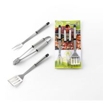 BBQ Edelstahl Werkzeugset 3-teilig - Schaufel, Gabel, Zange 36 cm