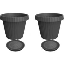 Onda - Lot de 2 vases avec soucoupe, couleur anthracite