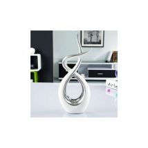 One Piece Silver Ceramic Ornament, Ceramic Table Decoration Sculpture, Modern Abstract Craft Living Room Decor Elegant Spiral Ornament - 14x36cm
