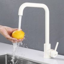 Onece - Grifo de Cocina Blanco con Giratoria 360 °, Salida de Agua Alta, Grifos para Fregadero con Ángulo de Caño de Agua Cómodo, Mezclador Monomando