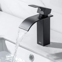 Onece - Grifo Lavabo Cascada Negro, Grifo de Lavabo Negro, Grifos Mezclador de Baño de Latón Monomando, Grifo de Baño de Diseño Elegante, Función
