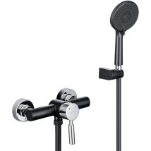 Colonne De Douche Mécanique Noir, Robinet De Bains Avec Douchette 3 Jets Modes, Ensemble De Douche Température Réglable, Mitigeur Douche Mécanique - 