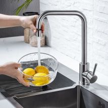 Robinet de Cuisine avec 2 Types de Jets, Mitigeur Cuisine avec Bec Rotatif, Robinet d'évier en Acier Inoxydable Brossé, Mitigeur Robinet Pivotant à