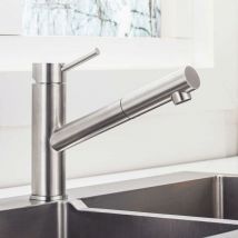 Robinet de Cuisine avec Douchette Extractible, Mitigeur Bec Pivotant à 150° pour Evier, Robinetterie Nickel Brossé en Acier Inoxydable, Robinet Eau