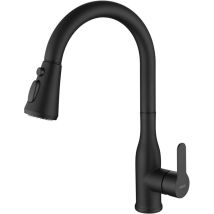 Robinet De Cuisine Noir Avec Douchette Extractible, Mitigeur Evier 3 Jets D'Eau, Robinettrie Rotatif 360° Pour Evier Double, Acier Inoxydable, 
