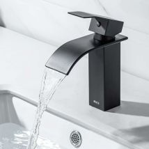 Robinet Cascade de Lavabo, Mitigeur Cascade Noir, Robinet Salle de Bains en Laiton Monotrou Sur Plage, Cartouche Céramique, Robinetterie Lavabo