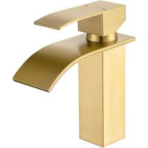 Onece Robinet De Lavabo Cascade Doré, Mitigeur Cascade Robinet Salle De Bains Monotrou Sur Plage, Robinetterie Lavabo Vasque À Poser, Cartouche 