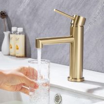 Rubinetto Bagno Lavabo, Miscelatore Monocomando per Lavabo in Acciaio Inox 304, Rubinetti Lavabo per Bagno in Oro, Aeratore Rimovibile, Miscelatore