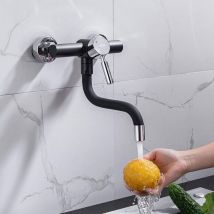 Onece - Rubinetto da Cucina a Parete, Miscelatore Monocomando per Lavello Cucina Girevole 360°, Rubinetti Cucina a Muro Acqua Calda e Fredda, Acciaio