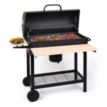 Oneconcept - GQ5-Beefbutler Grill à charbon de bois, Fumoir, Cuisson directe et indirecte, 3 grilles chromées, 4 trous d'aération, 2 étagères pour