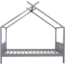 Oneiroi - Letto a soppalco per bambini con testiera e rete a doghe - Legno di pino grigio