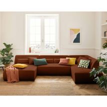 Onyx - canapé panoramique d'angle droit 7 places - en velours côtelé - terracotta