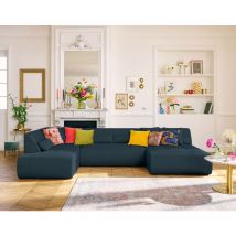 Lisa Design - Onyx - canapé panoramique d'angle gauche - 7 places - en tissu mailles 3d - bleu canard