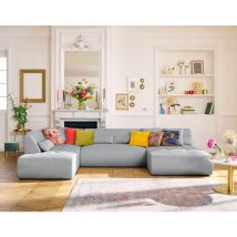 Onyx - canapé panoramique modulable d'angle gauche - 7 places - en tissu mailles 3d - gris clair