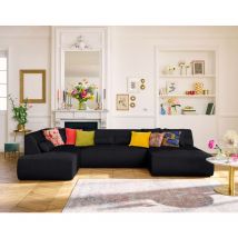 Onyx - canapé panoramique modulable d'angle gauche - 7 places - en tissu mailles 3d - noir