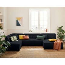 Onyx - canapé panoramique modulable d'angle gauche 7 places - en velours côtelé - noir