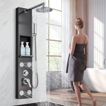 Onyzpily - Colonne de Douche en Acier Inoxydable, Tour De Douche a Montage Mural, Douche Cascade et Hydromassante, Douchette à Main,Panneau de Douche