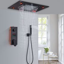 Onyzpily - led Set Doccia da Incasso con Display lcd, Nera Multifunzione Colonna da Doccia Incassato con Telecomando,Ottone Massiccio Sistema Doccia