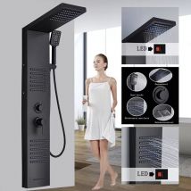 Onyzpily - Colonne de Douche Noir, Panneau de Douche Acier Inox Multifonction avec Écran lcd, Colonne de Douche Hydromassante avec Mitigeur et Buses