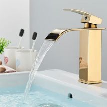 Onyzpily - Robinet de salle de bain - Cascade - Mitigeur de lavabo - Acier inox Doré - Deux voies - Design moderne