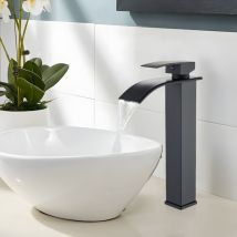 Onyzpily - Robinet Salle de Bain, Moderne Robinet Lavabo Noir, Mitigeur Lavabo avec bec Hauteur 237 mm, Robinetterie Carré en Laiton Eau Chaude et