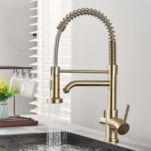 Onyzpily - Rubinetti da cucina a 3 vie oro spazzolato rubinetto cucina con doccetta estraibile miscelatore acqua potabile in ottone con Filtro Per
