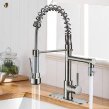 Onyzpily - Rubinetto da cucina a molla, girevole a 360° con testa spruzzo estraibile, materiale rame, doppia modalità(Nichel spazzolato)