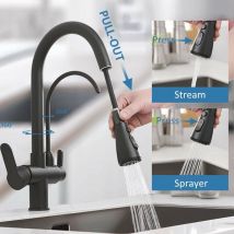 Onyzpily - Rubinetto Lavello Cucina con Doccetta Estraibile,Nera Rubinetto Da Cucina con 2 Tipi di Getti,Sistemi Osmosi Filtro L'acqua Acqua