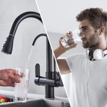 Onyzpily - Rubinetto Lavello Cucina con Doccetta Estraibile,Nera Rubinetto Da Cucina con 2 Tipi di Getti,Sistemi Osmosi Filtro L'acqua Acqua
