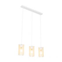 Oriental Pendant Light White with Rattan 3-Light Oblong - Akira