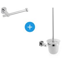 Optima Cube Way Set Brosse de toilette murale + Porte-papier toilette mural, Chrome (CubeWay-SET)