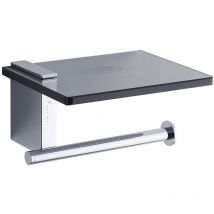 Optima Cube Way Toilet paper holder with black tempered glass shelf, Chrome (HolderOptima)