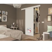 Optimum - Kit porte coulissante + rail + bandeau pret a peindre - H.204xL.83xP.4 cm - Blanc