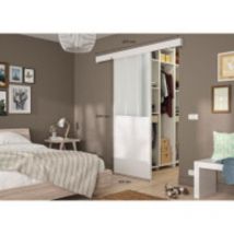 Optimum - Kit porte coulissante atelier blanc + rail 2 amortisseurs + cache rail décor assorti - verre dépoli - 204 x 83 cm