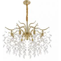 Or Luxueux Lustre à 8 branches en cristal Lustre Cristal Transparent Plafonnier Lampe à Suspension Verre Cristal Métal Classique pour Chambre à