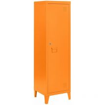 Orange Metal 2 Shelve Locker Cabinet, 1 Door Storage Cupboard for Home or Office