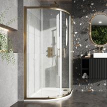 S6 Brushed Brass 2-Door Quadrant Shower Enclosure 900mm x 900mm - 6mm Glass - Orbit