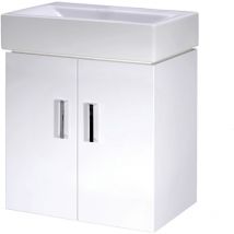 Wall Hung 2 Door Cloakroom Vanity Basin Unit - 450mm - Gloss White