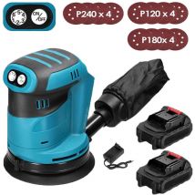 Pedony - Orbital and random orbital sanders, Cordless Brushless Random Orbital Sander 125mm, 6 Speed,with Dust Bag and 12 Sandpapers +2x 3.0A Battery