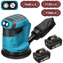 Pedony - Orbital and random orbital sanders, Cordless Brushless Random Orbital Sander 125mm, 6 Speed,with Dust Bag and 12 Sandpapers +2x 5.5A Battery