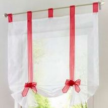 - 1 pièce Romain Rideau Adorable Nœud Assis Chambre Style en Voile brodé fenêtre - Rouge - 100cmx140cm-Ensoleillé