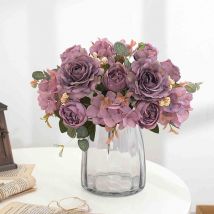 Orchidées artificielles en soie, bouquet réaliste de roses, pivoines et hortensias pour la maison, les mariages, les vases, les centres de table, les