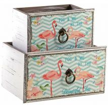 Ordnungskorb aus Holz mit Flamingo Motiv (Doppelpack)